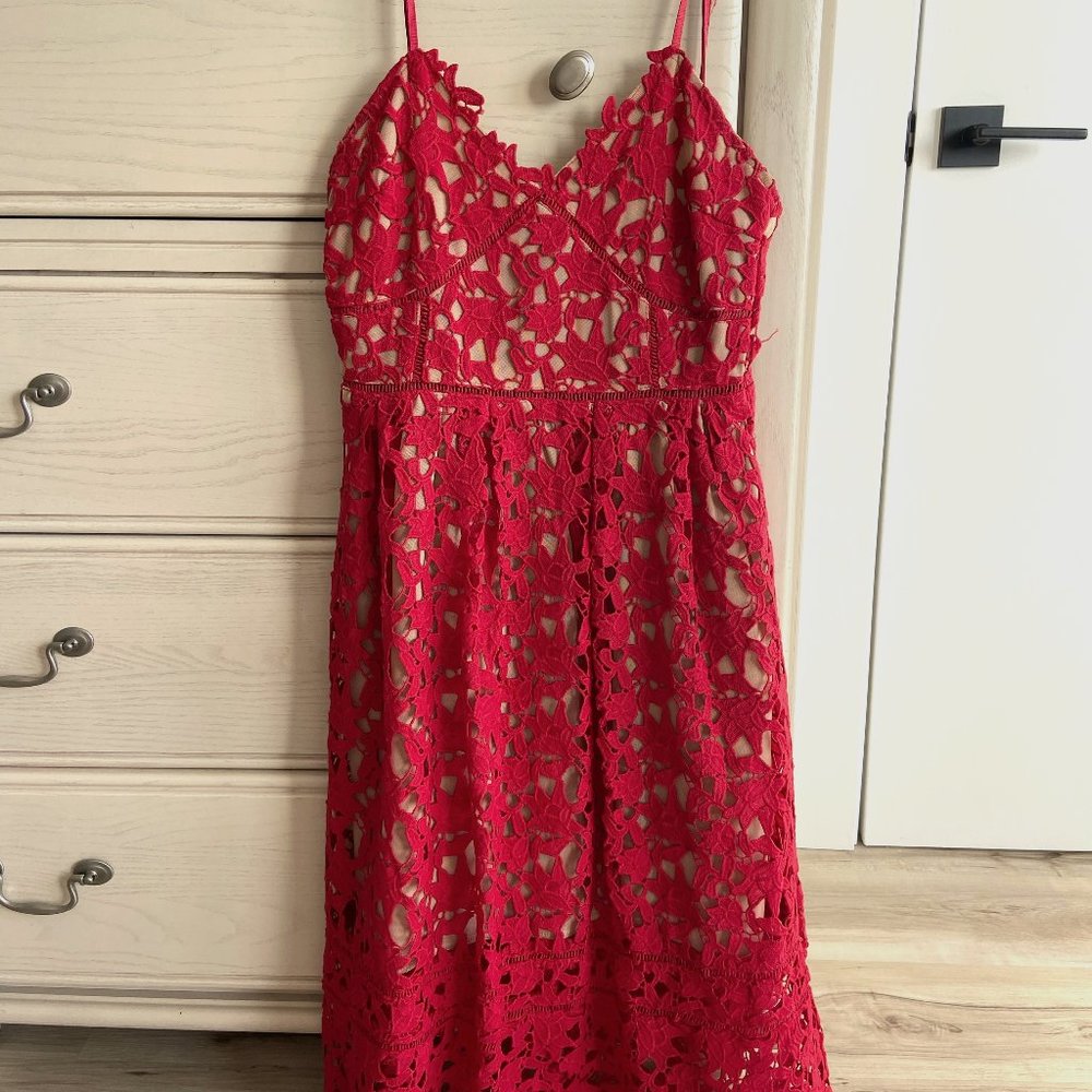 Shein, Red lace, Midi Dress, Size Small